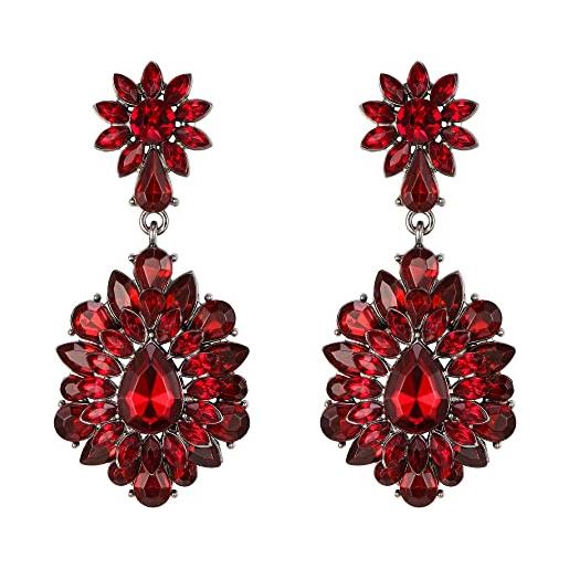 EVER FAITH orecchini in cristalli austriaci da donna, orecchini lampadario in fiore marquise per damigelle rosso antico argento-fondo
