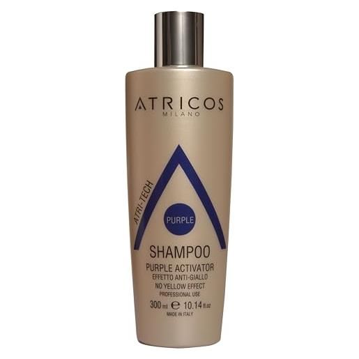Atricos at019 shampoo purple activator, shampoo antigiallo, riduce i riflessi gialli, per capelli biondi bianchi e grigi, 300 ml. 