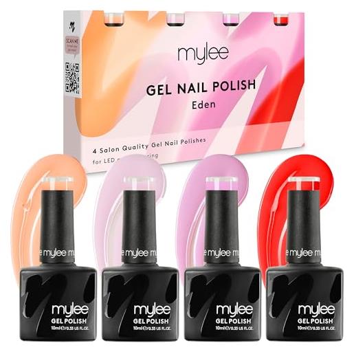 Mylee set di smalto gel semipermanente 4x10ml [eden quad] uv/led nail art manicure pedicure per uso professionale e domestico [primavera/estate 2024] - lunga durata e facile da applicare