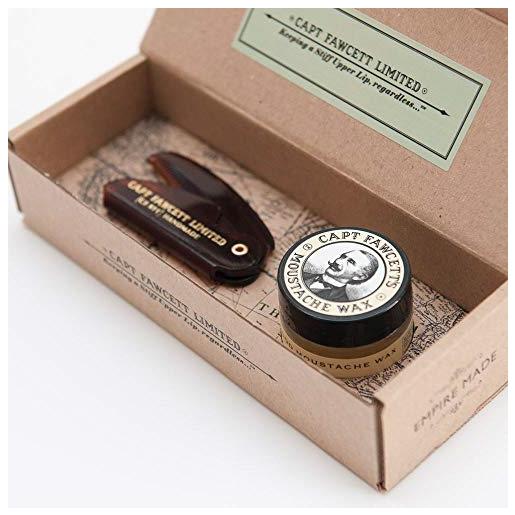 Captain fawcett's moustache wax (sandalwood scent) & folding pocket moustache comb (cf. 87t) gift set - made in england by captain fawcett's