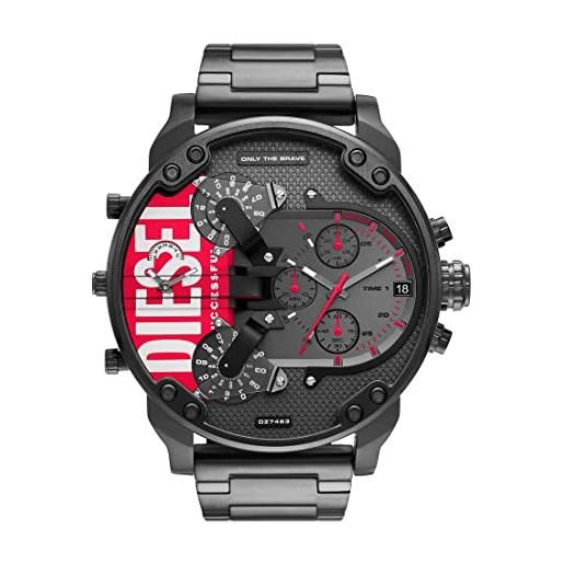 Diesel orologio mr. Daddy 2.0 da uomo, movimento cronografo, cassa in acciaio inossidabile nero da 57 mm con bracciale in acciaio inossidabile, dz7463