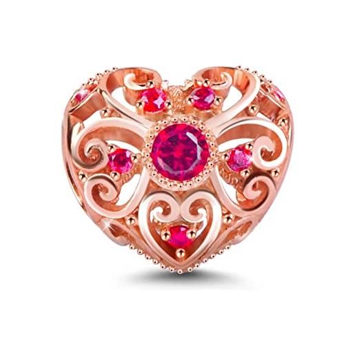 GNOCE cuore vuoto personalizzato birthstone charm argento 925 ciondola perline birthstone charm fit bracciale/collana (ottobre rose quartz)