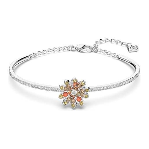 Swarovski eternal flower braccialetto rigido, placcato misto in tonalità rodio con fiore e pavé di cristalli Swarovski, taglia m, multicolore