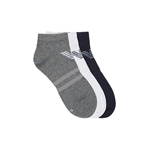 Emporio Armani casual uomo, confezione da 3 calzini per sneaker blu marino/bianco/grigio mélange, l-xl