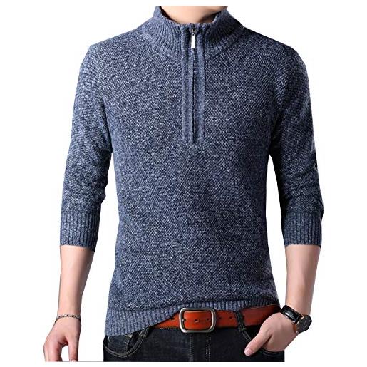 Biutimarden maglione half-zip sweater felpa uomo in manica lunga in morbido cotone (blu l)