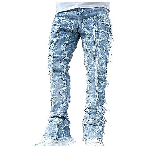 Alaurbeauty jeans da uomo, slim fit, jeans elasticizzati, alla moda, con orlo sfilacciato, pantaloni da uomo, jeans da uomo, jeans casual, pantaloni basic stretch, blu, l