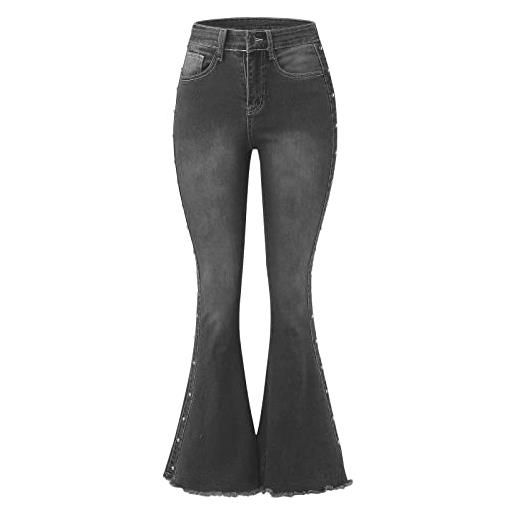SGSD y2k streetwear - pantaloni da donna con perle, stile anni '70, stile vintage, grigio. , s