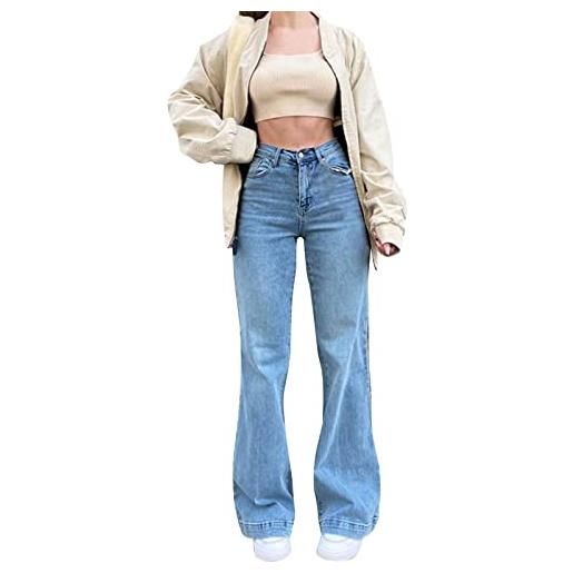 Generic bootcut jeans da donna a vita alta, jeans elasticizzati, jeans lunghi boyfriend-jeans cargo vintage momo jeans grandi taglie, azzurro, m