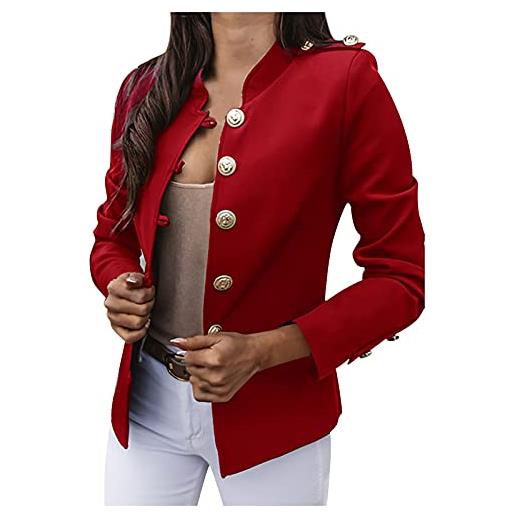 LZPCarra blazer - giacca da donna sportiva, corta, con colletto alto, a maniche lunghe, elegante, da lavoro, da ufficio, con bottoni, colore: rosso, m