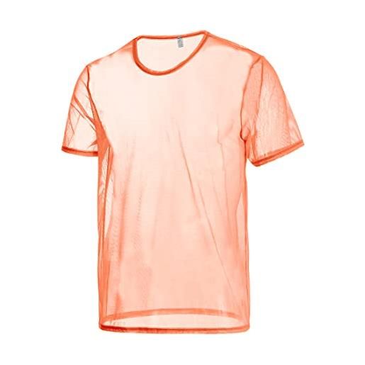 BIATWOWR maglietta da uomo a maniche corte see through sheer t-shirt clubwear mesh muscle pullover tops undershirts m l xl 2xl 3xl, 1 confezione: arancione, m