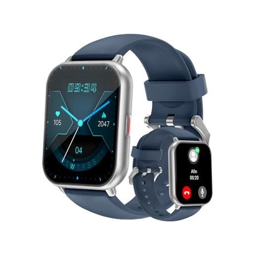 RUIMEN smartwatch uomo chiamate bluetooth orologio sportive contapassi android ios compatibile fitness tracker cardiofrequenzimetro da polso saturimetro impermeabile ip68 notifiche whatsapp blu
