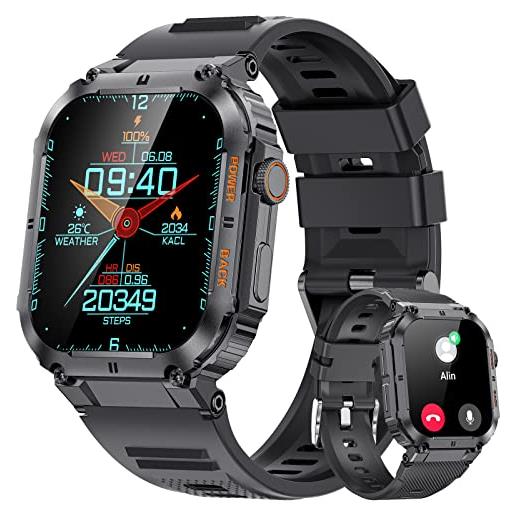 FOXBOX smartwatch uomo con chiamata bluetooth e risposta vivavoce, orologio fitness impermeabile con cardiofrequenzimetro/sonno/notifiche messaggi/contapassi, cronometro orologio sportivo per android ios