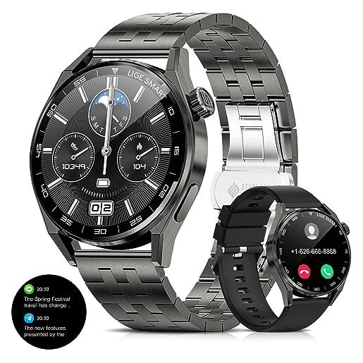 LIGE orologio smartwatch uomo con chiamata bluetooth, 1.32'' orologio intelligente con assistente vocale monitor della frequenza cardiaca sonno spo2, ip67 impermeabile pedometro calorie smartwatch