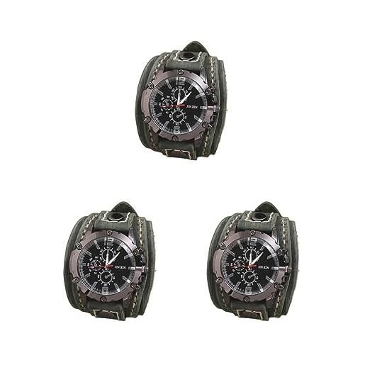 Paowsietiviity orologio da polso punk vintage largo in pelle pu cinturino polsino numeri romani marrone, 27.8cm, plastica