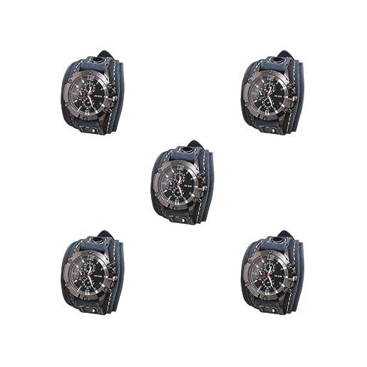 Paowsietiviity orologio da polso punk vintage largo in pelle pu cinturino polsino numeri romani marrone, 27.8cm, plastica
