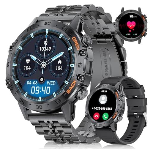 FOXBOX smartwatch uomo con chiamate bluetooth 5.0,1.39hd smart watch impermeabile ip68, 100+modalità sportive, 400mah fitness tracker, sonno/cardiofrequenzimetro, notifiche per android ios nero