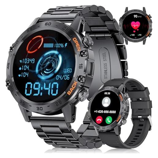 FOXBOX smartwatch uomo con chiamate bluetooth 5.0,1.39hd smart watch impermeabile ip68, 100+modalità sportive, 400mah fitness tracker, sonno/cardiofrequenzimetro, notifiche per android ios