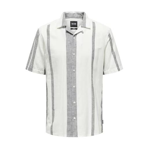 Only & sons onscaiden ss stripe linen resort shirt camicia di lino, ballerino di nuvola, xl uomo