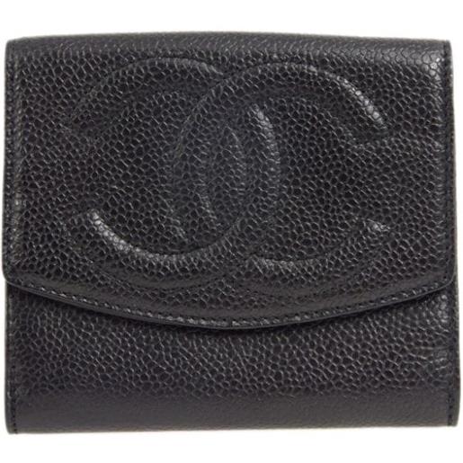 CHANEL Pre-Owned - portafoglio bi-fold con logo cc pre-owned 1992 - donna - pelle caviar - taglia unica - nero