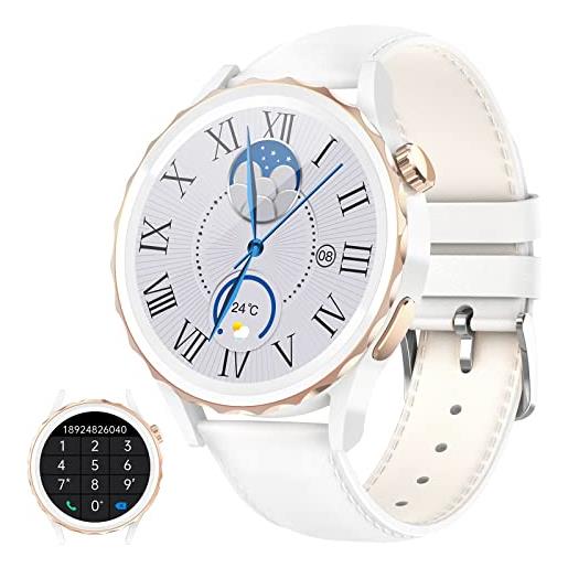 FEELNEVER smartwatch chiamate e whatsapp, 1.32'' hd rotondo orologio con cardiofrequenzimetro spo2 contapassi 100+ modalità sportive, ip67 impermeabile android ios, oro bianco