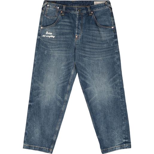 EVISU slogan-print tapered-leg jeans - blu