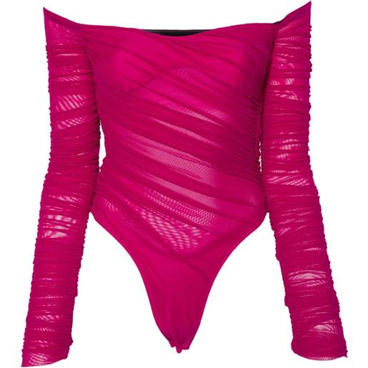 Mugler off-shoulder ruched bodysuit - rosa