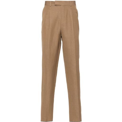 Zegna tapered linen trousers - marrone