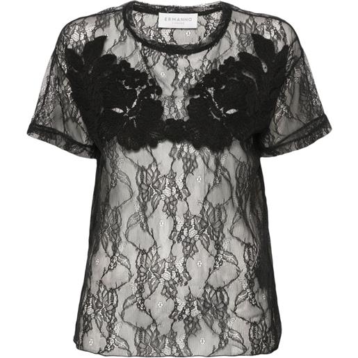 ERMANNO FIRENZE floral-embroidery lace blouse - nero