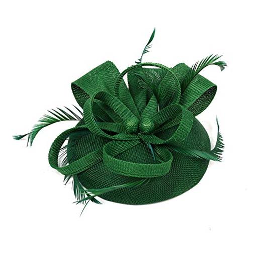 FRCOLOR cappello di fascinator della piuma del partito di tè fascia per le ragazze da cocktail del fiore derby clip di per le donne di cerimonia nuziale headwear (verde scuro)