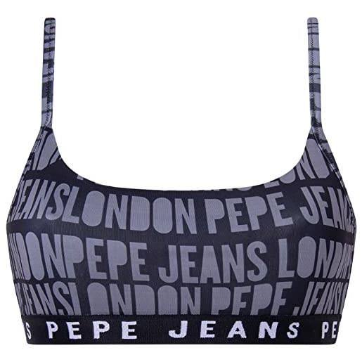 Pepe Jeans allover logo str brlt, reggiseno donna, nero (black), xl