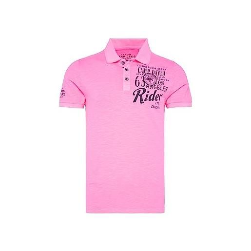 Camp David polo da uomo in stile vintage, rosa fluo, xl
