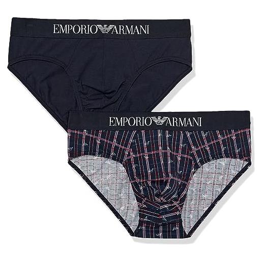 Emporio Armani men's classic pattern mix 2 pack brief slip, check+eagles/marine, l uomo