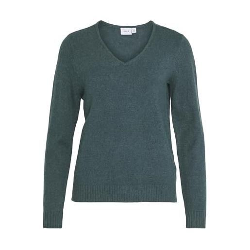 Vila viril v-neck l/s knit top-noos maglione lavorato a maglia, ponderosa pine/dettaglio: melange scuro, s donna