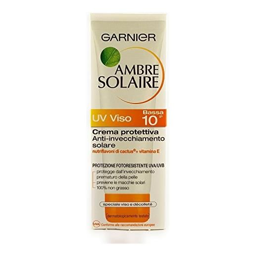 Garnier ambre solaire crema viso protettiva uv viso e decolte' bassa protezione ip 10 75 ml