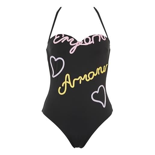 Emporio Armani one-piece emrboidery signature swimsuit, costume da bagno donna, multicolore (black-pastel), m