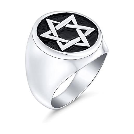 Bling Jewelry personalizza un grande anello di acciaio inossidabile tono argento smaltato con simbolo religioso ebraico magen david ideale per bar mitzvah per uomo