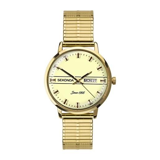 Sekonda orologio al quarzo uomo, misura cassa 38.00mm con quadrante beige analogico e cinturino oro in acciaio inossidabile 1952