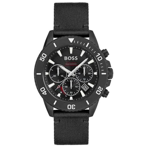 BOSS orologio con cronografo al quarzo da uomo collezione admiral con cinturino in acciaio inossidabile, silicone o tessuto derivato da plastica nell'oceano nero x1 (black)