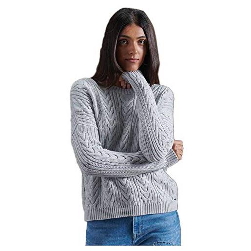 Superdry donna maglione girocollo con lavorazione a trecce e spalle scese light dove grey 36