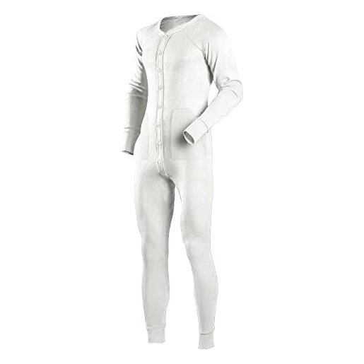 Ychnaim uomo manica lunga pigiama intero con bottoni cotone ramper elasticizzato color bianca size xl