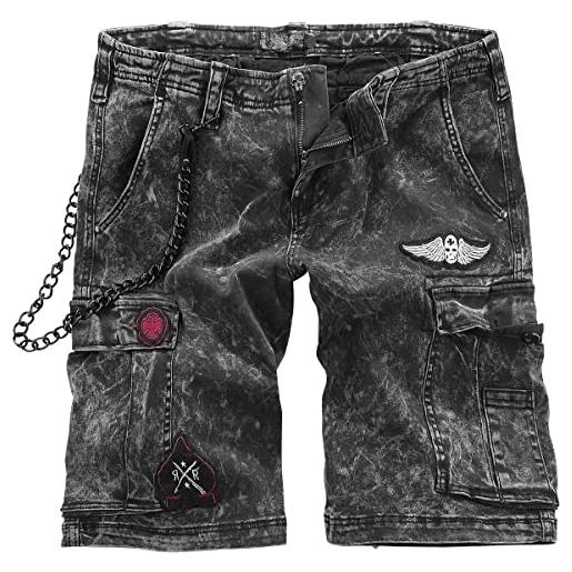Rock Rebel by EMP uomo pantaloncini di jeans grigi con catena e toppe l