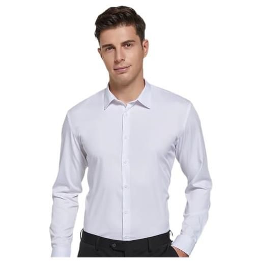 Adhdyuud camicia formale da uomo in fibra di bambù classica a maniche lunghe per ufficio d'affari, 2616-1, 4xl