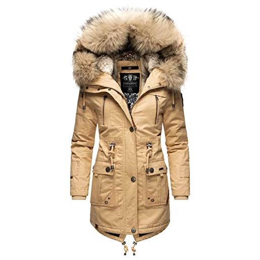 Navahoo cappotto invernale da donna, in cotone parka con cappuccio in pelliccia sintetica, taglie xs-xxl, beige. , s