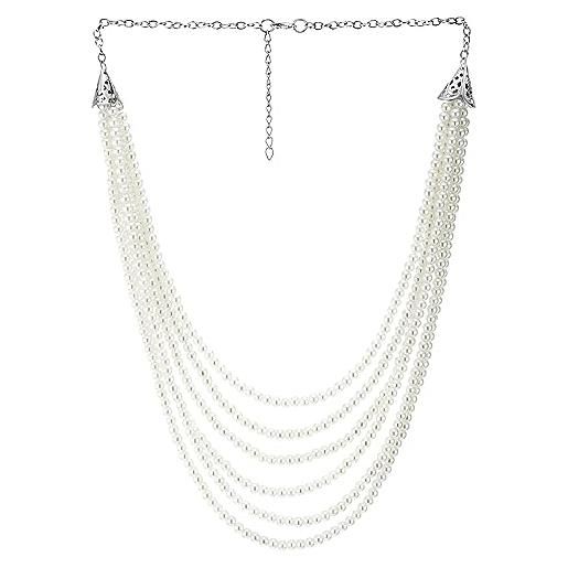 COOLSTEELANDBEYOND multi-fila bianco perla statement collana collare perlina charms pendente, abito da sera nozze nuziali festa