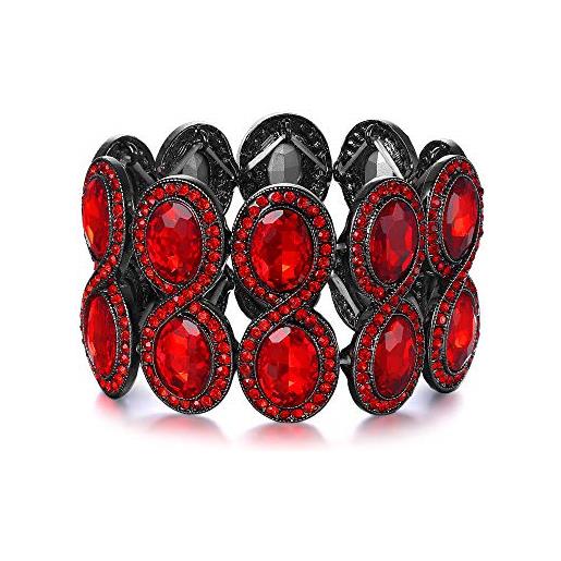 EVER FAITH braccialetto donna, rhinestone cristallo art deco sposa nozze elastico elasticità bracciale rosso nero-fondo