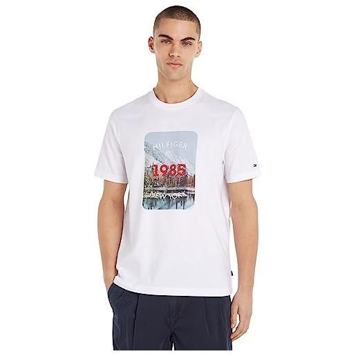 Tommy Hilfiger t-shirt uomo maniche corte landscape graphic scollo rotondo, bianco (white), m