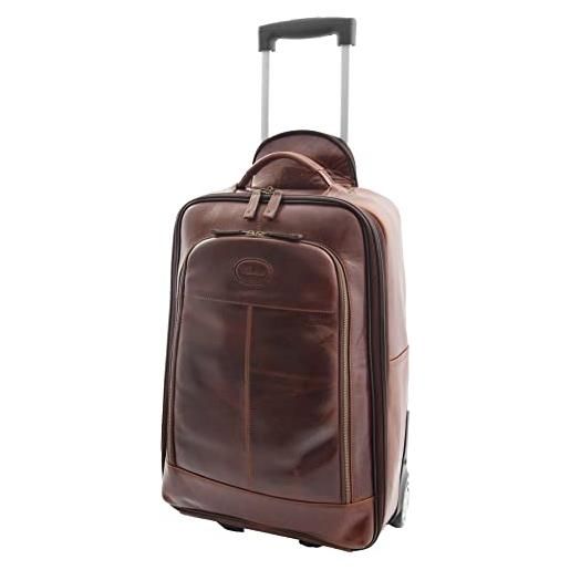 Divergent Retail dr544 valigia da cabina in vera pelle con ruote trolley marrone, marrone, s, valigia trolley con ruote