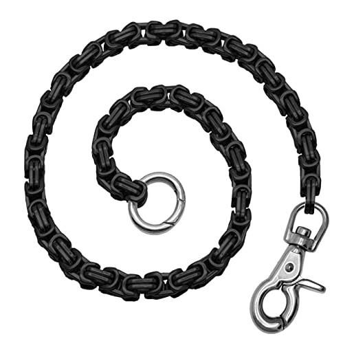 SoulCats® portachiavi/catena portachiavi in acciaio inox con chiusura a moschettone, colore: nero, lunghezza: 65 cm