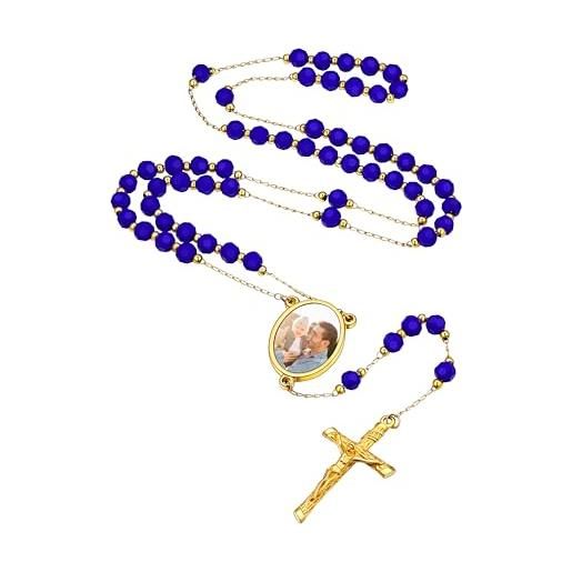 Supcare rosario, collana cattolica, da donna, in acciaio inox, rosario, con ciondolo a forma di crocifisso, per uomo e donna, acciaio inossidabile
