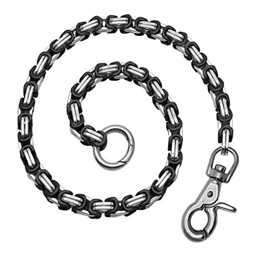 SoulCats® portachiavi/catena portachiavi in acciaio inox con chiusura a moschettone, colore: argento-nero, lunghezza: 65 cm